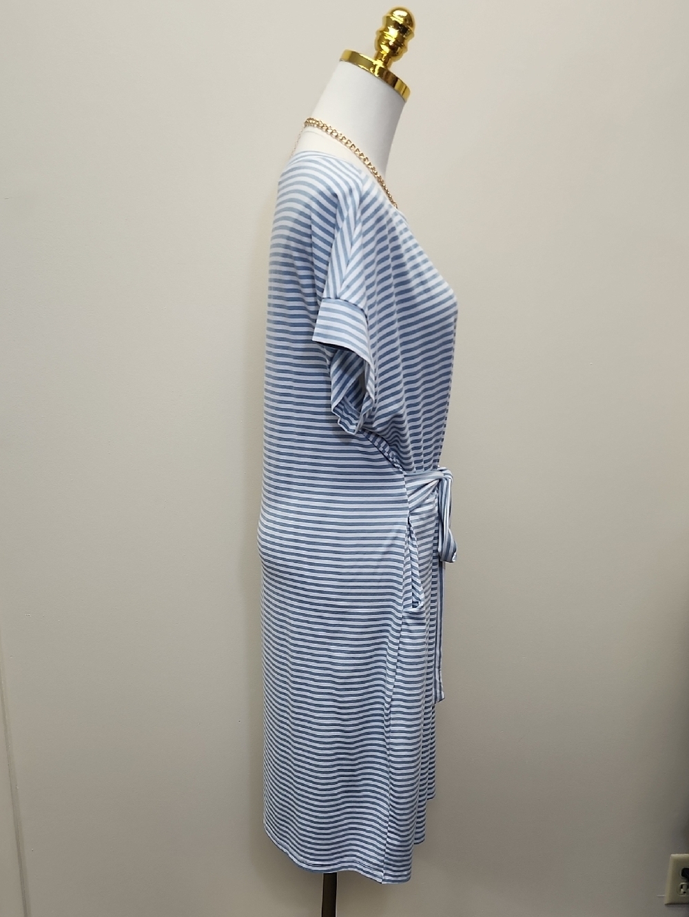 Merokeety Blue White Striped Tie Waist Midi Dress Size XL - Picture 4 of 10